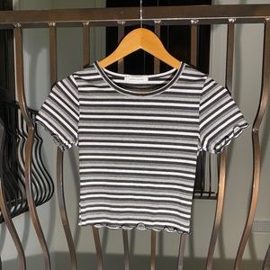 black and white striped short sleeve shirt